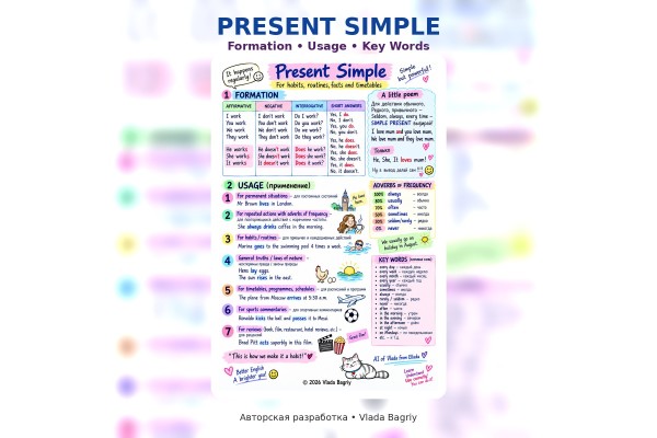 Present Simple: правила образования, употребление и слова-маркеры